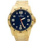 Relogio Masculino Technos Analogico Aço Inoxidavel Dourado Mostrador Azul Performance Militar Original Resistente a Agua 1 Ano de Garantia 2115MYL1A