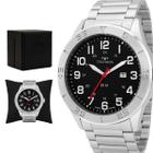Relogio Masculino Technos Analogico Aço Inoxidavel Prata Mostrador Preto Performance Militar Original Resistente a Agua 1 Ano de Garantia 2115NAO1P
