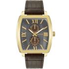 Relógio Masculino Technos Grandtech Dourado Quadrado Analógico Pulseira de Couro Marrom 6P23AO/0C