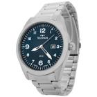 Relógio Masculino Technos Prata Aço Inoxidável Mostrador Azul Petróleo Original Resistente à Água 2115TYR1A