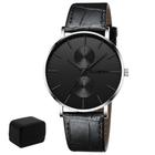 Relógio Masculino Ultrafino Black e Prata Quartz + Caixa