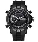 Relógio masculino weide 6902 preto digital e analógico borracha multifunção preto cinza discreto