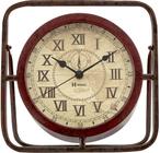 Relógio Mesa 25cm Retrô Ferro Aço Vintage Romano Velho 6487