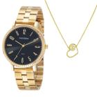 Relogio Mondaine Feminino Dourado Fundo Kit Colar Coração 32389lpmvde1