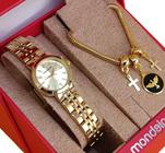 Relógio Mondaine Feminino Original Dourado À Prova D'Água com NF Pulseira 689D