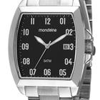 Relógio Mondaine masculino quadrado prata preto numeros calendario 83497G0MVNE2