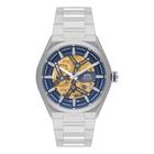 Relógio Orient Automático Skeleton Nh7ss006 D1sx Correia Prateado Bisel Prateado Fundo Azul/dourado