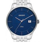 Relogio Orient Masculino prata slim fino minimalista fundo mostrador Azul executivo social classico luxo com calendário Mbss1293 D1sx