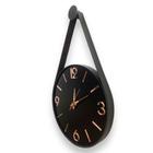 Relógio Parede Adnet preto 30cm (silencioso), algarismos 3D Rosé, Alça e Aro em couro preto.