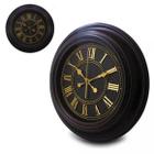 Relógio Parede Redondo Moderno Wood Brown Black Grande 50cm