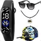 Relogio prova dagua infantil digital + colar + oculos + bone combo presente protecao uv original data batman silicone