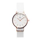 Relogio Saint Germain Pulseira De Nylon Crown Rose Gold Branco 32mm