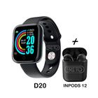 Relógio Smart Watch Digital D20 Masculino / Feminino + Fone Bluetooth Sem Fio i12