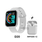 Relógio Smart Watch Digital D20 Masculino / Feminino + Fone Bluetooth Sem Fio i12