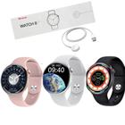 Relógio Smartwatch Feminino E Masculino W28 Pro Redondo Preto Branco e Rosa