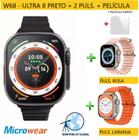 Relógio Smartwatch Ultra 8 W68 MICROWEAR Série 8 - KIT 3 Puls.+Pelíc