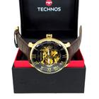 Relógio Technos Automatico Masculino Dourado Couro Marrom