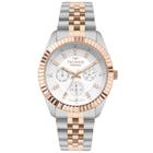 Relogio Technos feminino prata e Rose Gold bicolor misto multifunção St. Moritz banhado folheado a prova dágua 6P79BX/1K