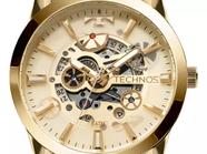 Relógio Technos Masculino Automático 8205nq/4x Esqueleto Off Correia Dourado Bisel Dourado Fundo Dourado