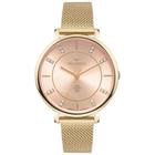 Relógio Technos Slim Feminino Dourado Vidro Safira com Cristais e Pulseira Milanesa Maquinário Japonês Aço Inoxidável Á Prova dágua GL32AR/1T