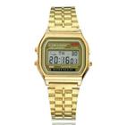 Relógio Wr Digital Aço Vintage Unissex Dourado Alarme Top Nf