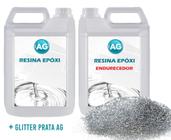 Resina Epóxi 1Kg + Glitter Prata Ag Baixa Espessura 1Mm A 1C