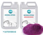 Resina Epóxi 1Kg + Glitter Roxo Ag Baixa Espessura 1Mm A 1Cm
