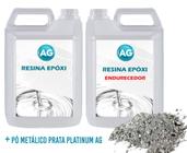 Resina Epóxi 1KG + Pó Metálico Prata Platinum AG