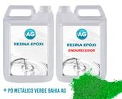 Resina Epóxi 1Kg + Pó Metálico Verde Bahia Ag Baixa Espessur