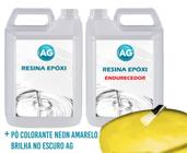 Resina Epóxi 1Kg + Pó Neon Amarelo Ag Alta Espessura 3Cm A 1