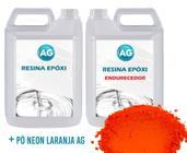 Resina Epóxi 1Kg + Pó Neon Laranja Ag Media Espessura 1Cm A