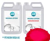 Resina Epóxi 1Kg + Pó Neon Rosa Ag Media Espessura 1Cm A 3Cm