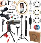 Ring Light Iluminador Led Anel Tripé Profissional Completo Suporte Celular Microfone Condensador Lapela Gravação Vídeo