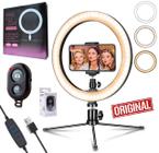 Ring Light Iluminador Luz Anel Led Flash 26cm Profissional 3 Cores Suporte Celular Universal Youtuber + Bluetooth