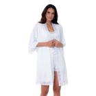 Robe Feminino Branco Transparente Roupão de Amarrar Renda