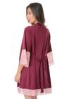 Robe Rosa de Renda em Microfibra Kimono Roupão Linha Noite