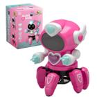 Robô Lady Infantil Rosa Toca Música Com Som E Luz Colorida Dançante Braços Articulados Art Brink