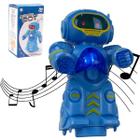 Robô Super Bot Eletrônico Azul ou Branco Pica-Pau Robozinho Bate e Volta Luz e Som A Pilhas Crianças +4 Anos