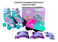 Roller Patins Infantil Quad 4 Rodas com  Kit Proteção e capacete 30 ao 33