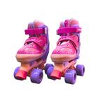 Roller Patins Infantil Rosa com 4 Rodas Kit Proteção Menina