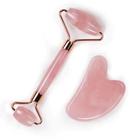 Rolo Massageador Facial Quartzo Rosa Gua Sha Jade Anti Rugas