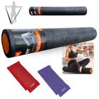 Rolo para Exercicios Alongamento e Equilibrio 90cm Preto + 2 Faixas Elasticas 1,20m Tensao Leve e Media Liveup Sports