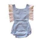 Romper Social Com Renda Azul Menina Bebê Body Jardineira