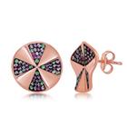 Rosa de prata esterlina GP CZ arco-íris projetado disco stud earrin