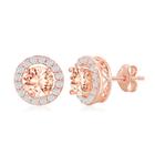 Rosa de prata esterlina GP de quatro pinos redonda Morganite CZ Earrin