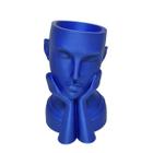 Rosto Enfeite Decoração Impressão 3D Porta Objeto Vaso 14 cm Sala Azul Metálico