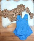 Roupa Bebe Menina 3 Pcs Romper Ciganinha Animal Print Oncinh