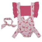 Roupa Bebê Menina Jardineira Romper Body Flamingo com Faixa - Temático Blogueirinha