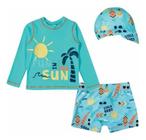 Roupa De Banho Infantil 3 Peças Blusa Sunga Chapéu Tip Top