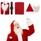 Roupa de Papai Noel Premium Completa Tecido Veludo Tamanho Único Com Blusão Calça com Cordão Gorro Cinto e Barba